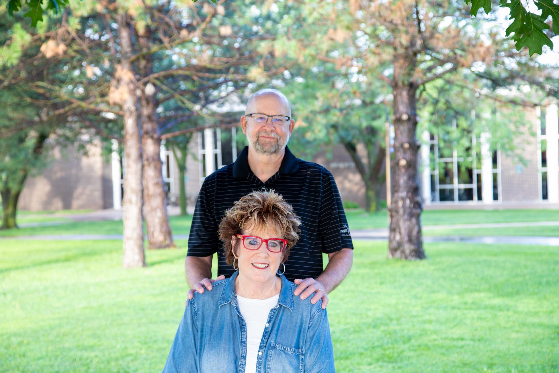 Jan and Larry Westfall pose on the Barton County Campus