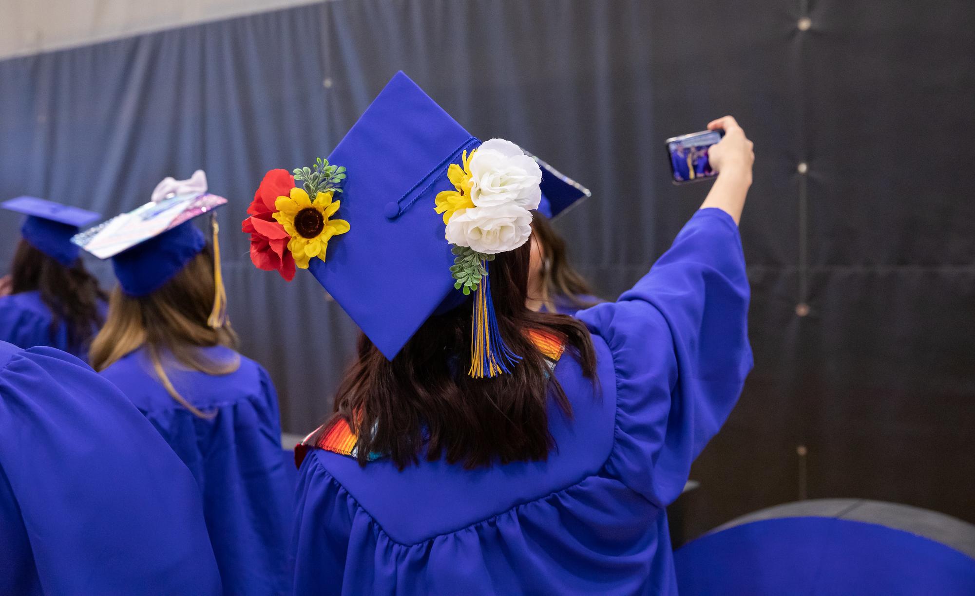 grad cap with flowers on it