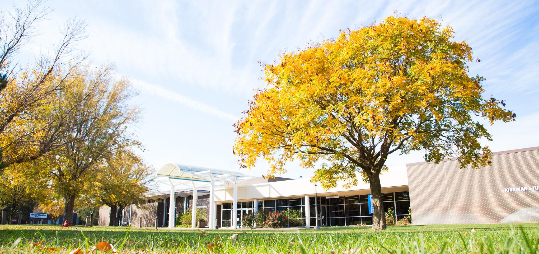 Kirkman building on campus in Fall