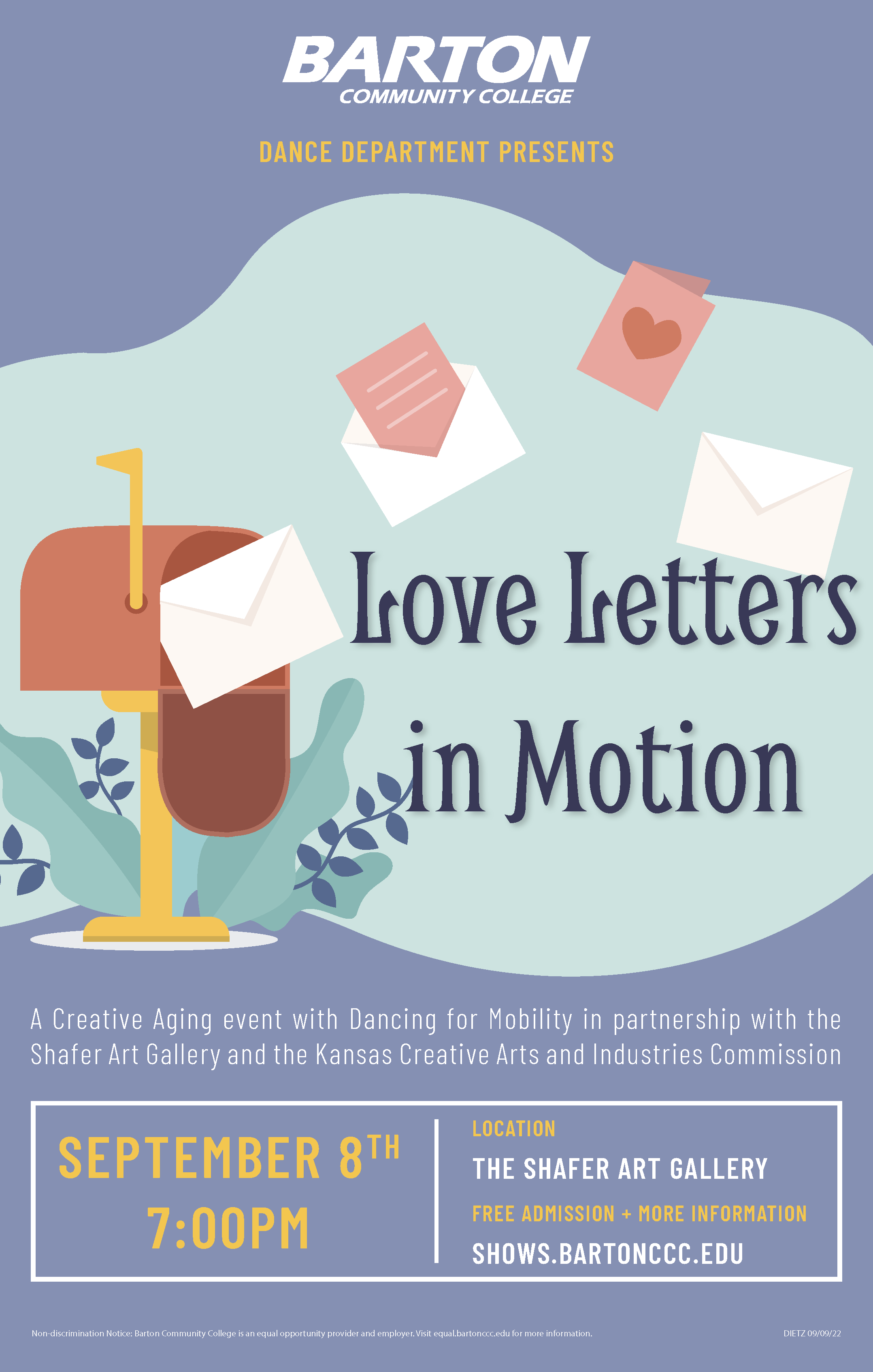 flier with mailbox and love letters flying out of it