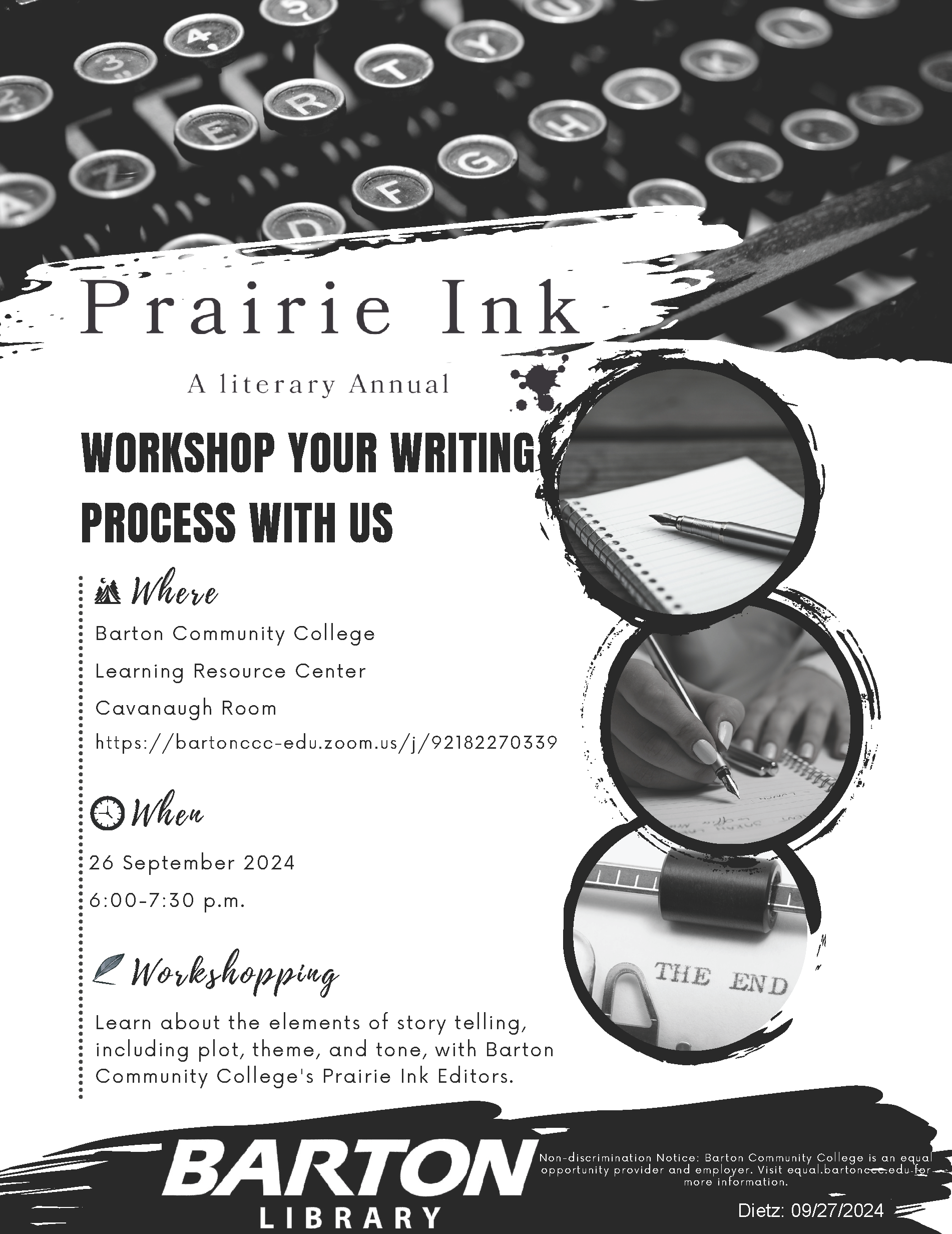 flier for writing workshop showing people writing on paper