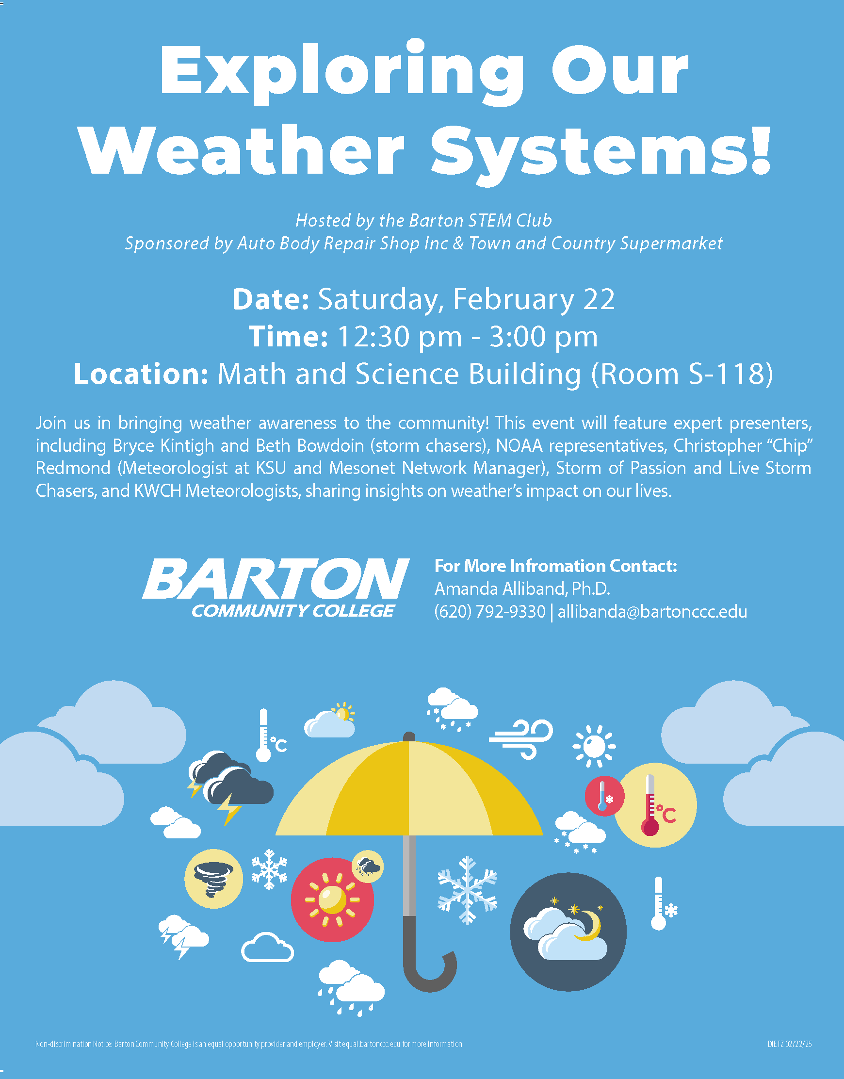 blue flier with an umbrella and weather icons on it