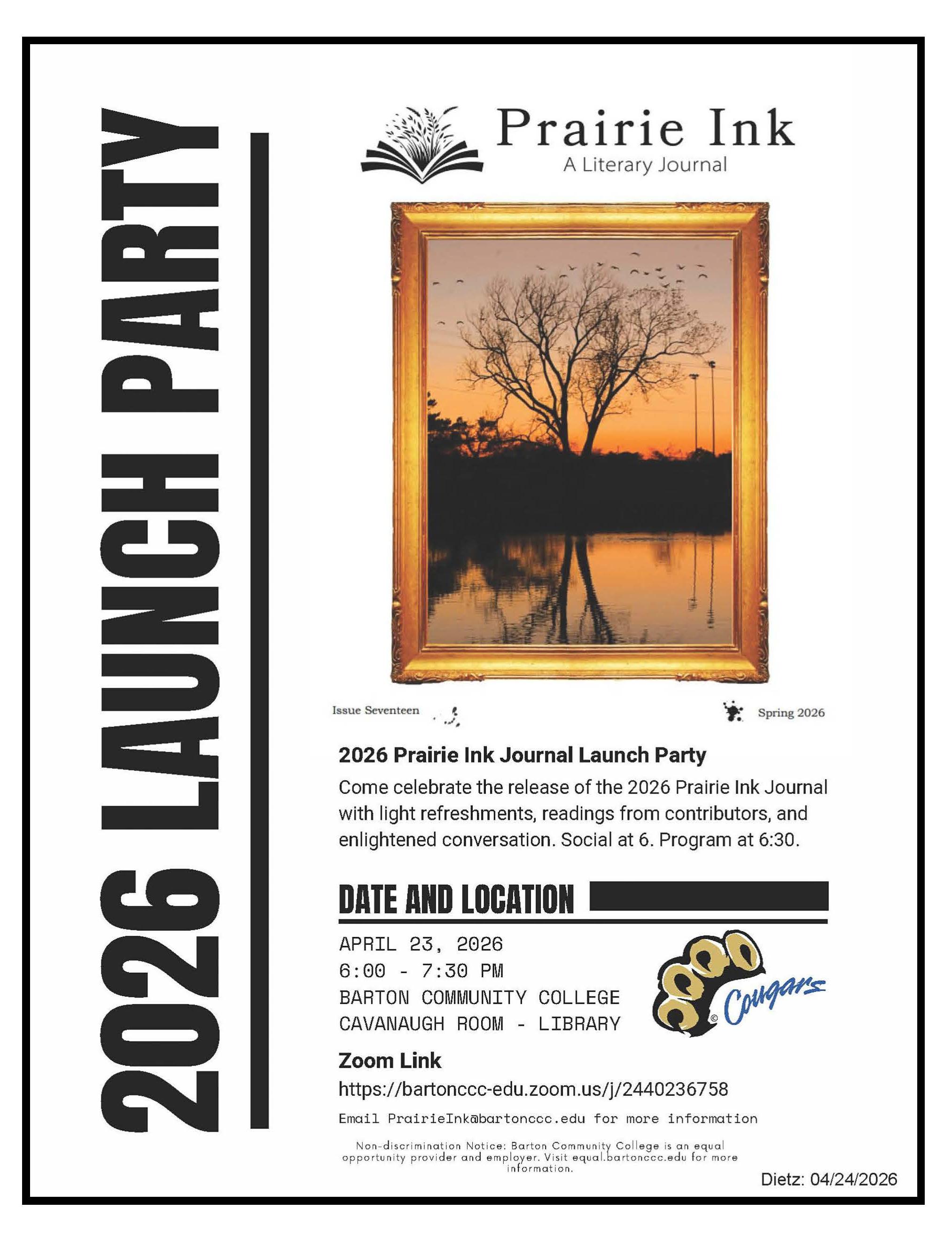 cover of a prairie ink journal with sunset picture on cover