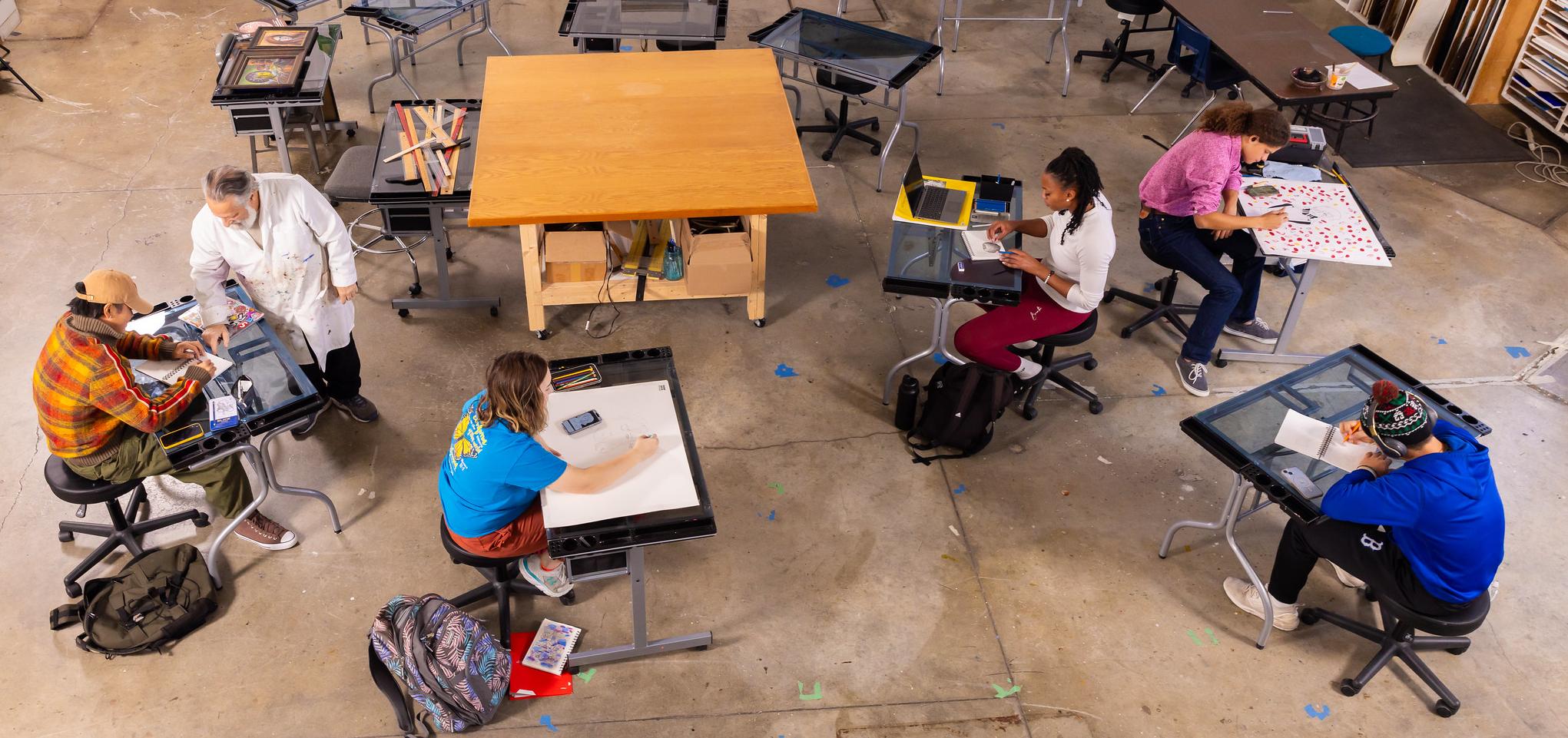 Students in art class