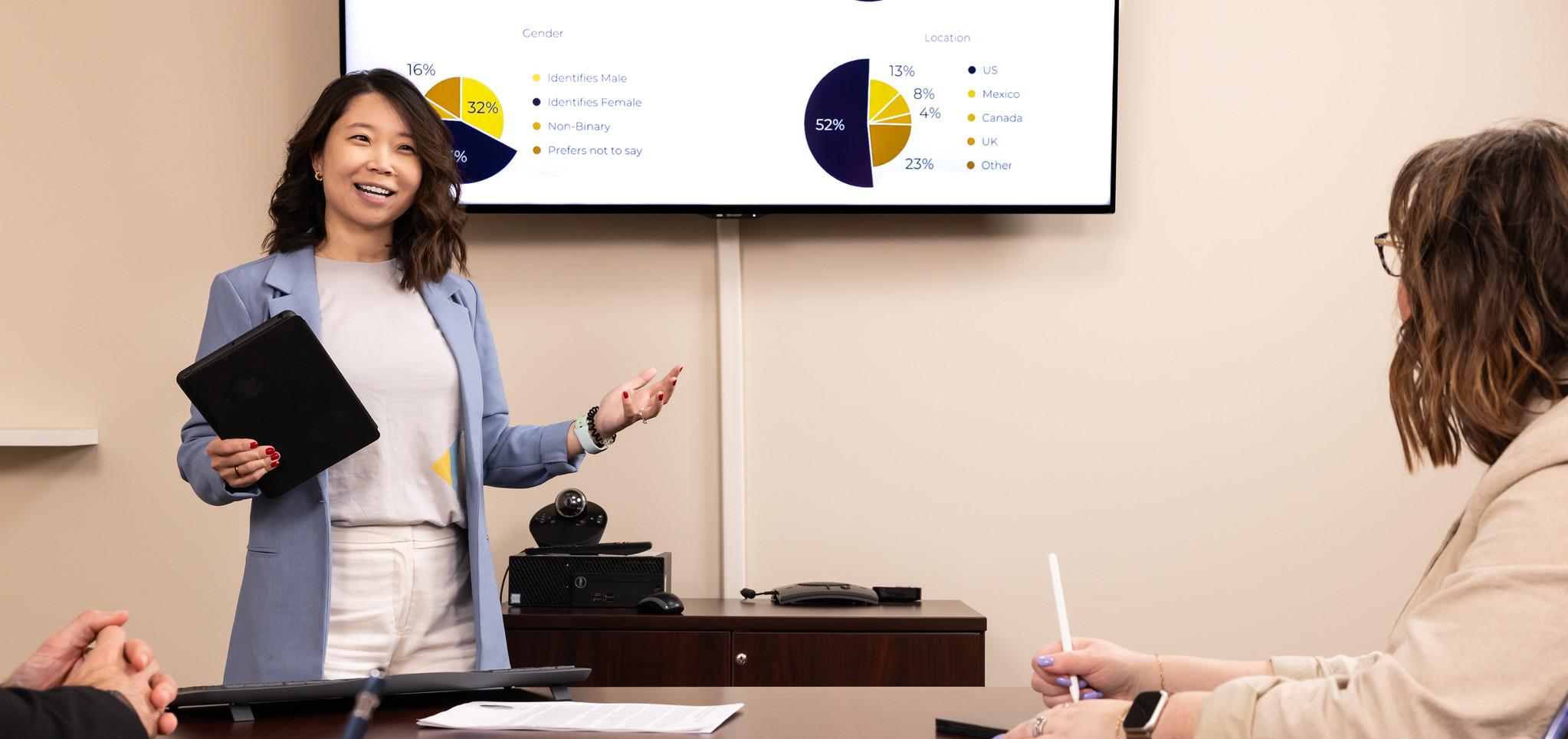 Administator gives business presentation